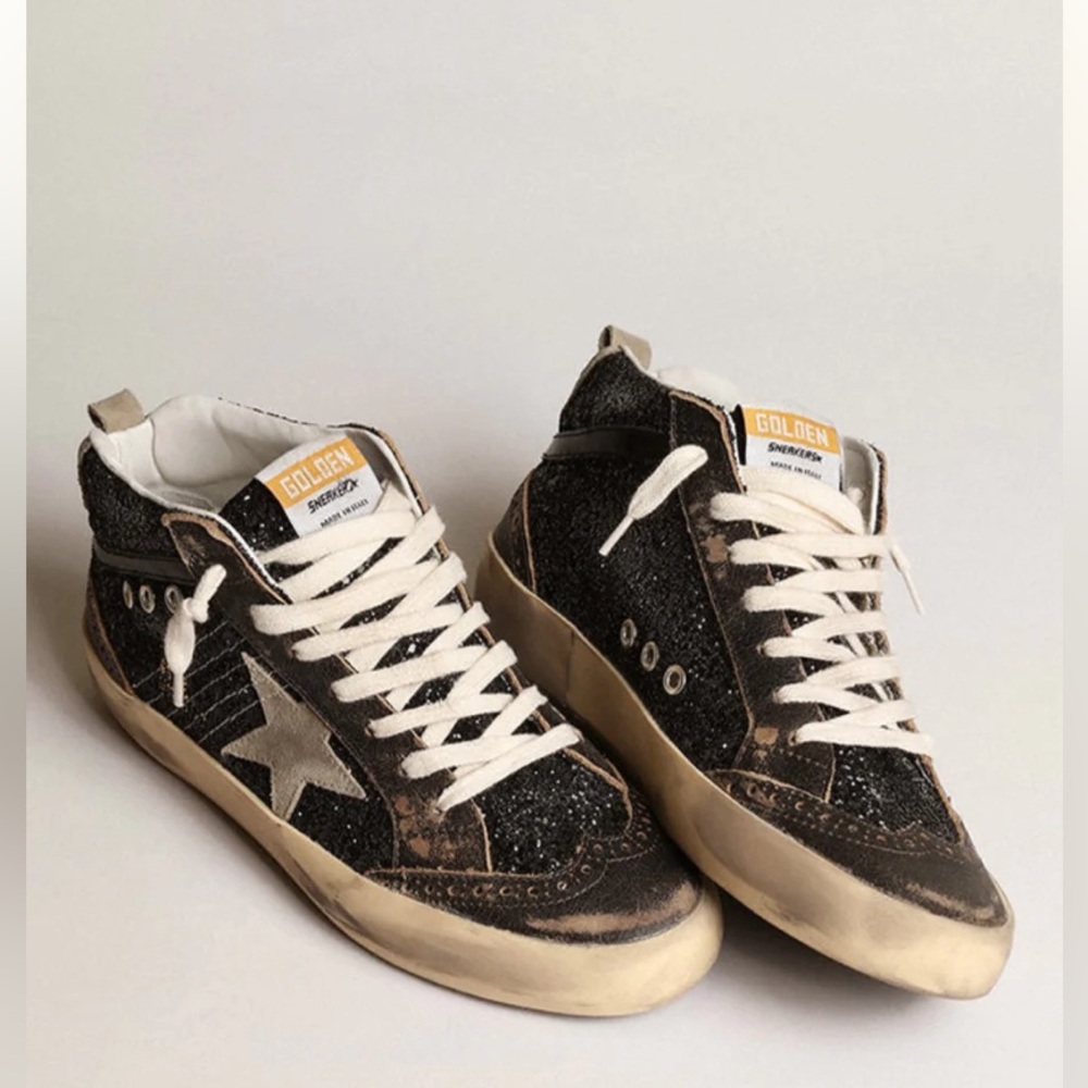 Golden Goose Mid Star Sneaker Black Glitter beige Taupe NIB